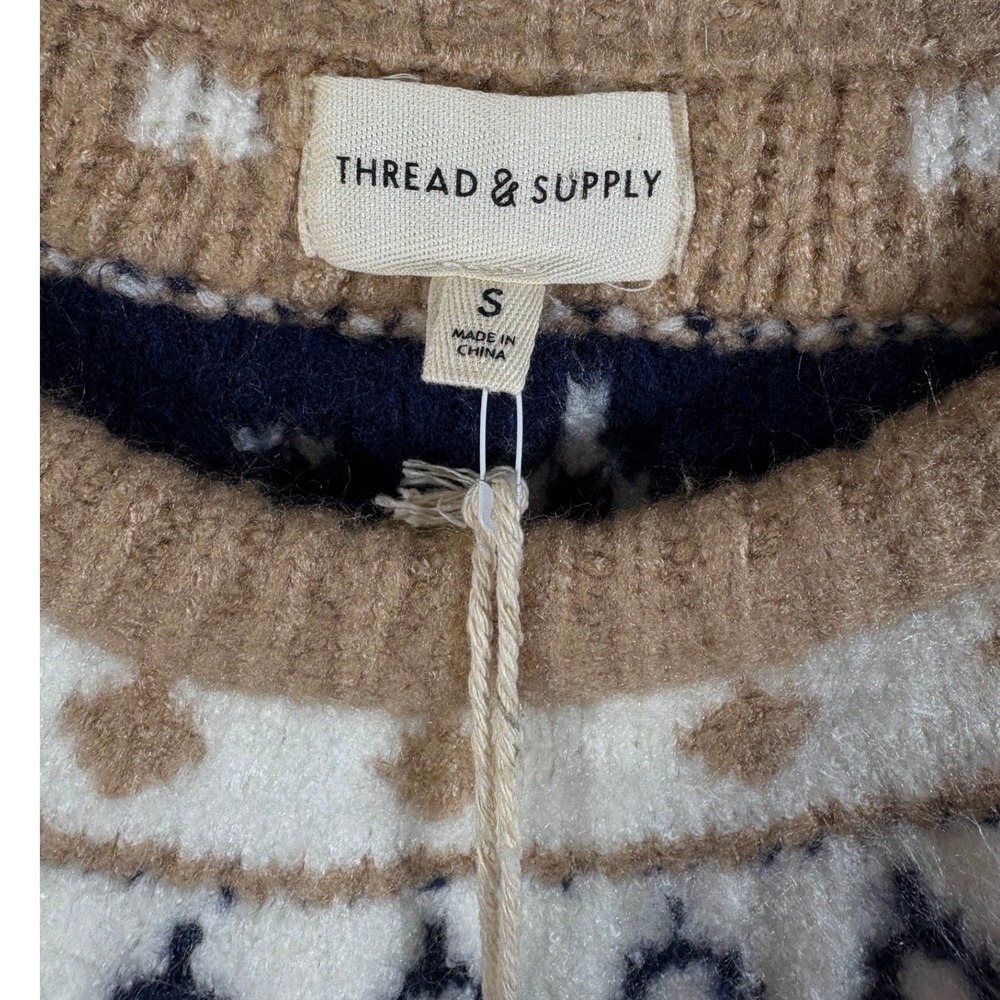 Thread & Supply Womens Fair Isle Claire Knit Sweater Oat Brown Small NWT - Picture 3 of 10